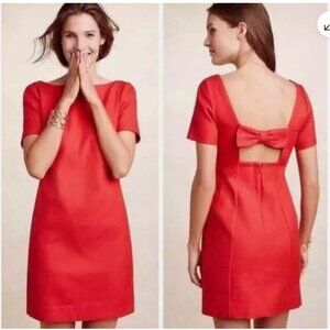 Anthropologie Maeve Alexa Red Bow-Back Shift Dress cut out Size 6 EUC